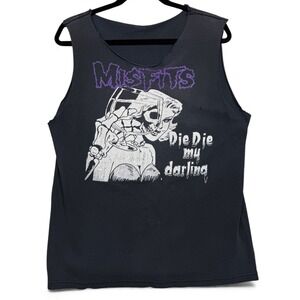 Misfits Die Die My Darling Skull Graphic Tank Top M Black Punk Cutoff Sleeves